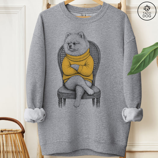Pomeranian Reluctant Turtleneck Sweatshirt Graphite Heather Taco-Dog