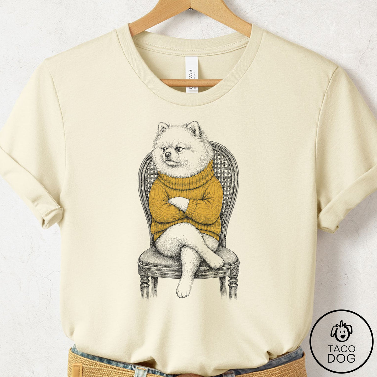 Pomeranian Reluctant Turtleneck T-Shirt Natural Taco-Dog