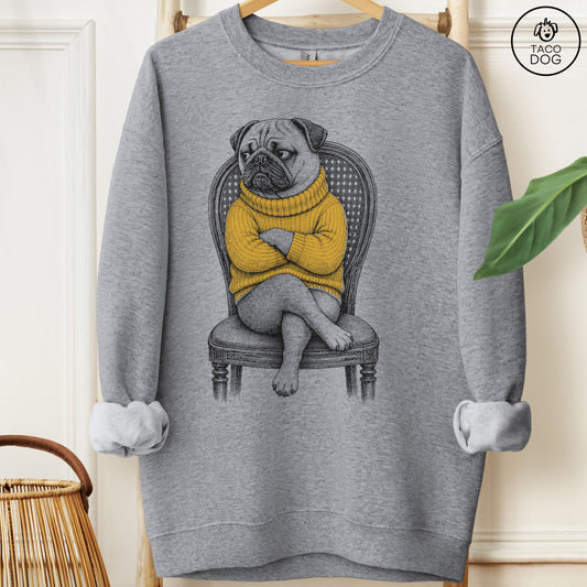 Pug Reluctant Turtleneck Sweatshirt Graphite Heather Taco-Dog