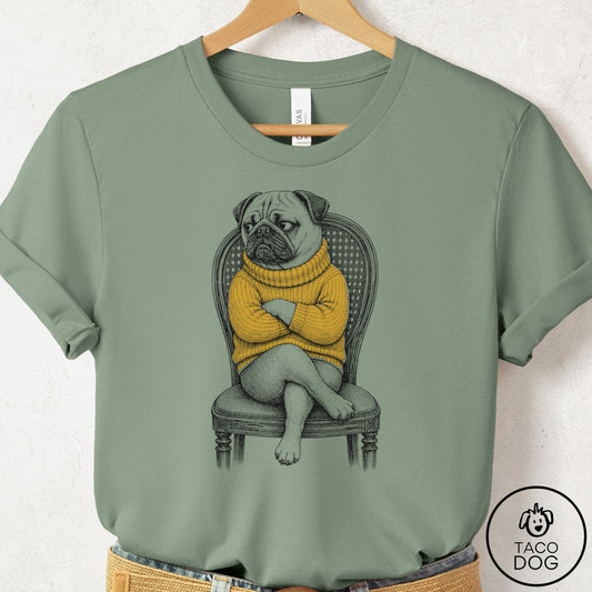 Pug Reluctant Turtleneck T-Shirt Sage Taco-Dog