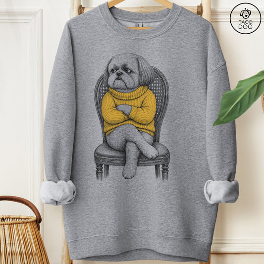 Shih Tzu Reluctant Turtleneck Sweatshirt Graphite Heather Taco-Dog