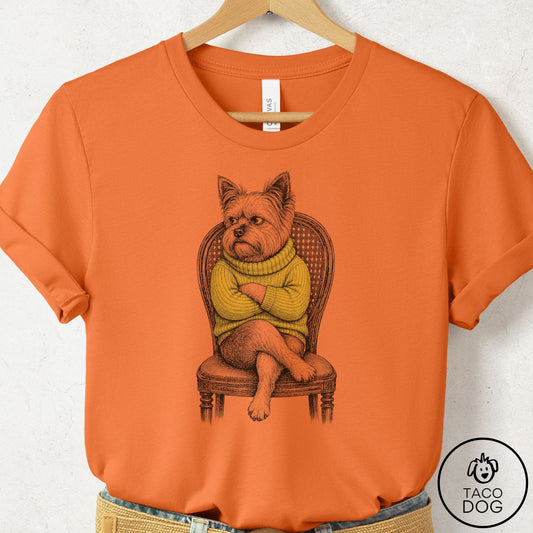 Yorkshire Terrier Yorkie Reluctant Turtleneck T-Shirt Burnt Orange Taco-Dog
