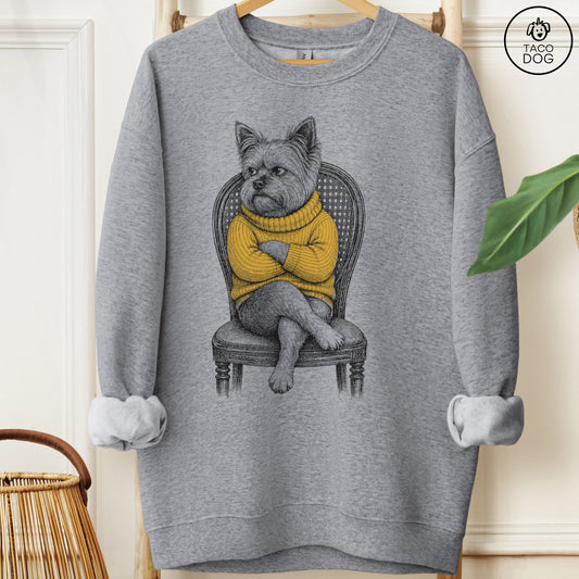 Yorkshire Terrier Yorkie Reluctant Turtleneck Sweatshirt Graphite Heather Taco-Dog