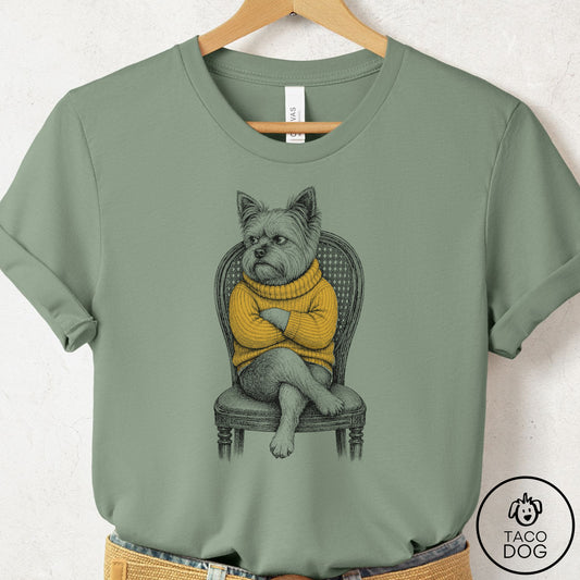 Yorkshire Terrier Yorkie Reluctant Turtleneck T-Shirt Sage Taco-Dog