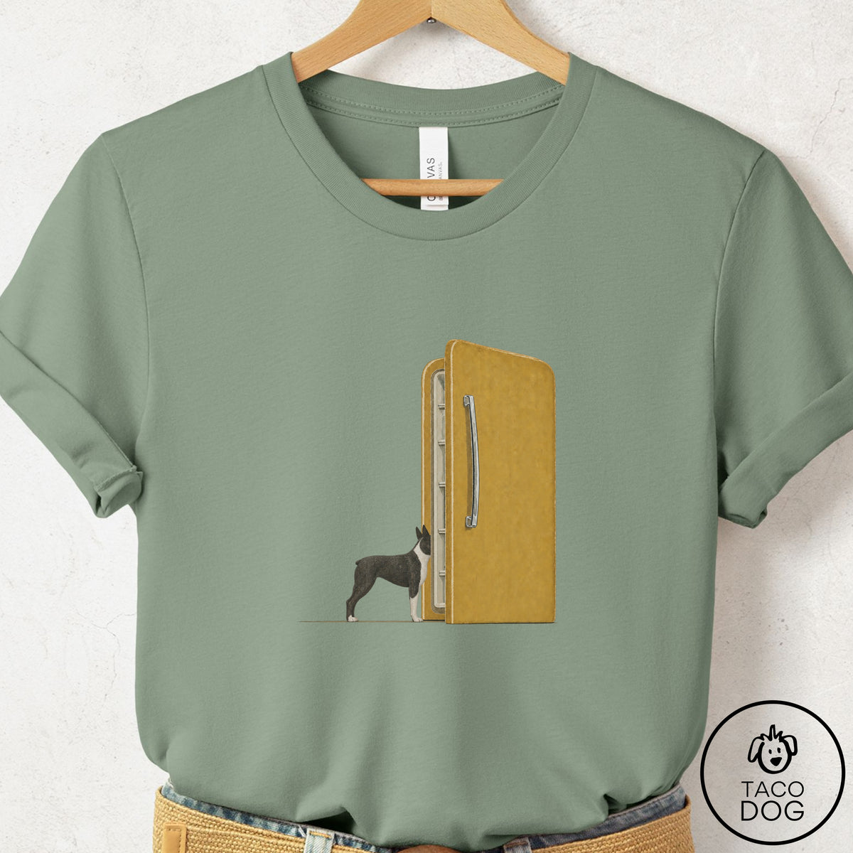 Boston Terrier Refrigerator T-Shirt Sage Taco-Dog