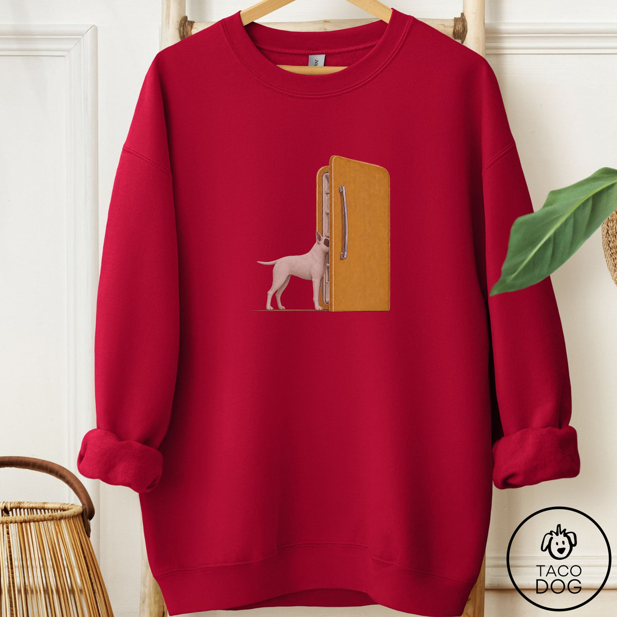Bull Terrier Refrigerator Sweatshirt Cardinal Red Taco-Dog