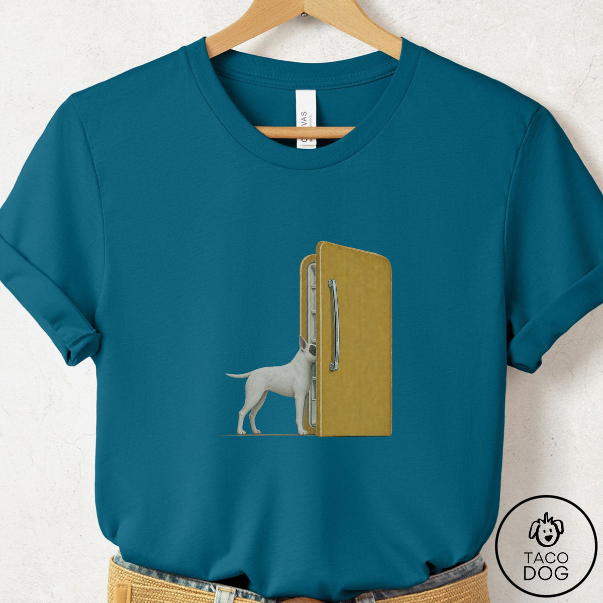 Bull Terrier Refrigerator T-Shirt Deep Teal Taco-Dog