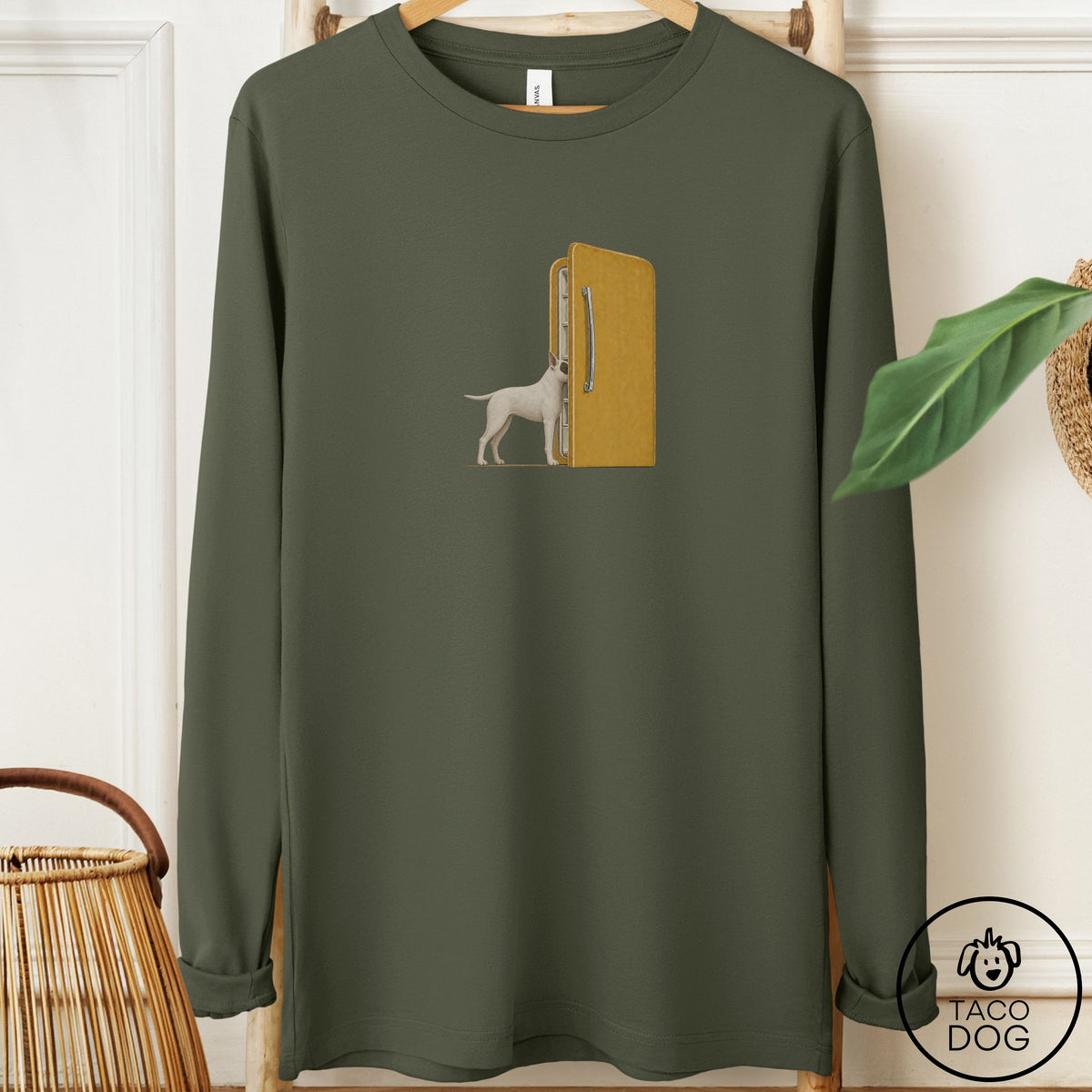 Bull Terrier Refrigerator Long Sleeve Tee Military Green Taco-Dog