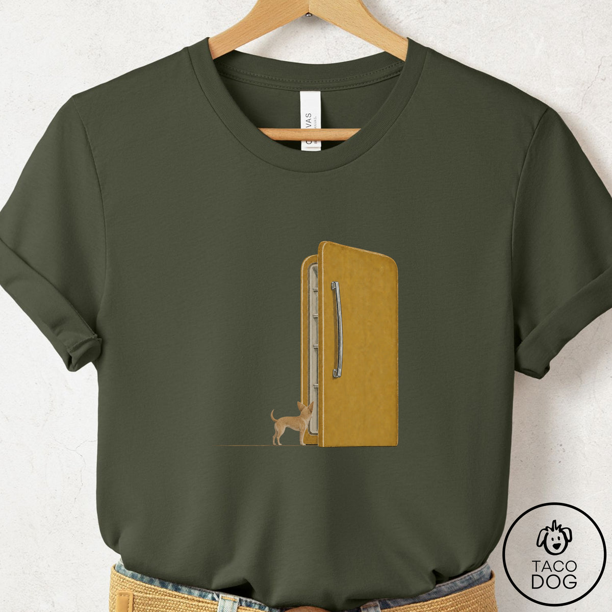 Chihuahua Refrigerator T-Shirt Military Green Taco-Dog
