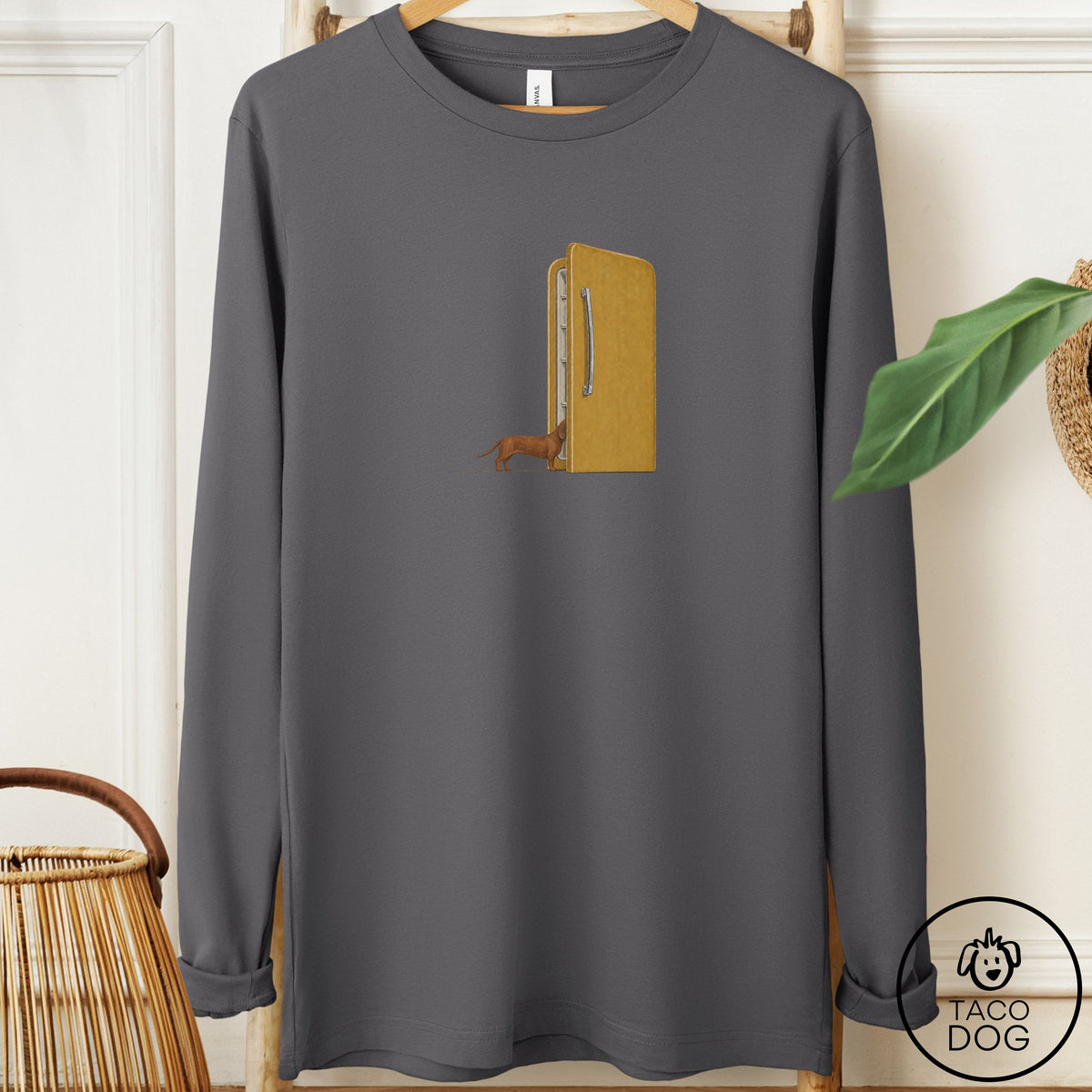 Dachshund Refrigerator Long Sleeve Tee Asphalt Taco-Dog
