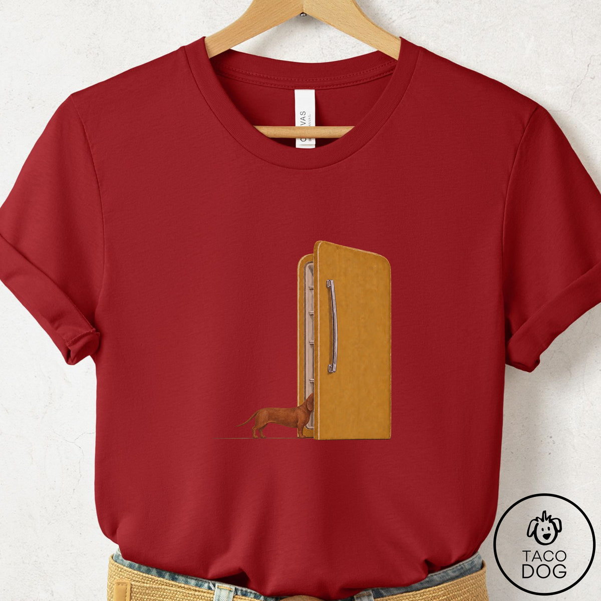 Dachshund Refrigerator T-Shirt Canvas Red Taco-Dog