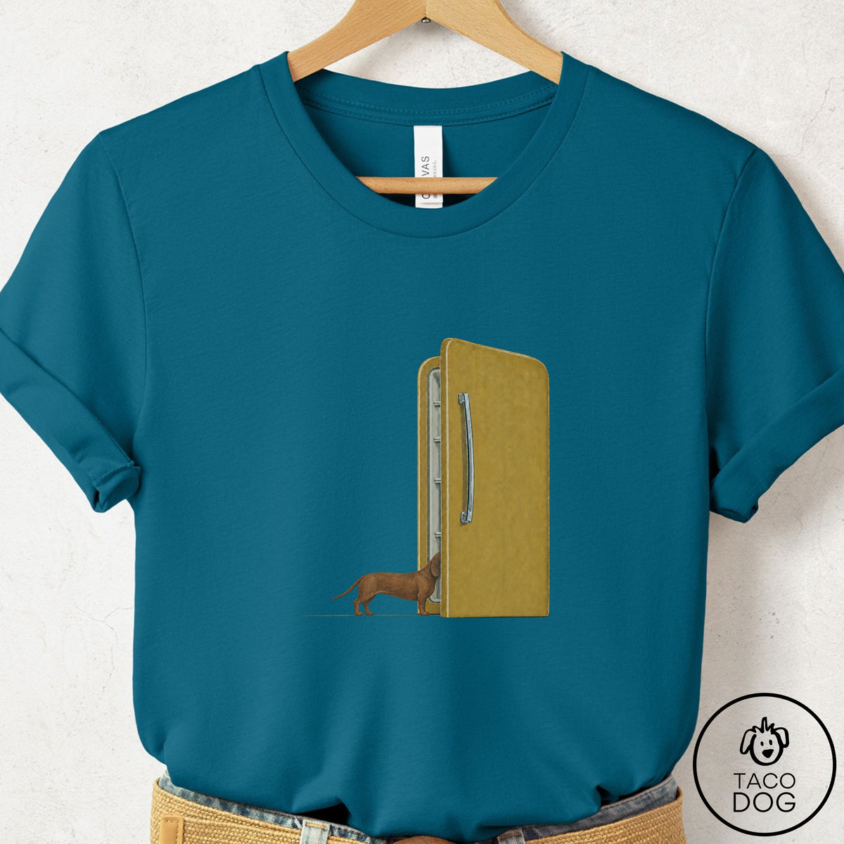 Dachshund Refrigerator T-Shirt Deep Teal Taco-Dog