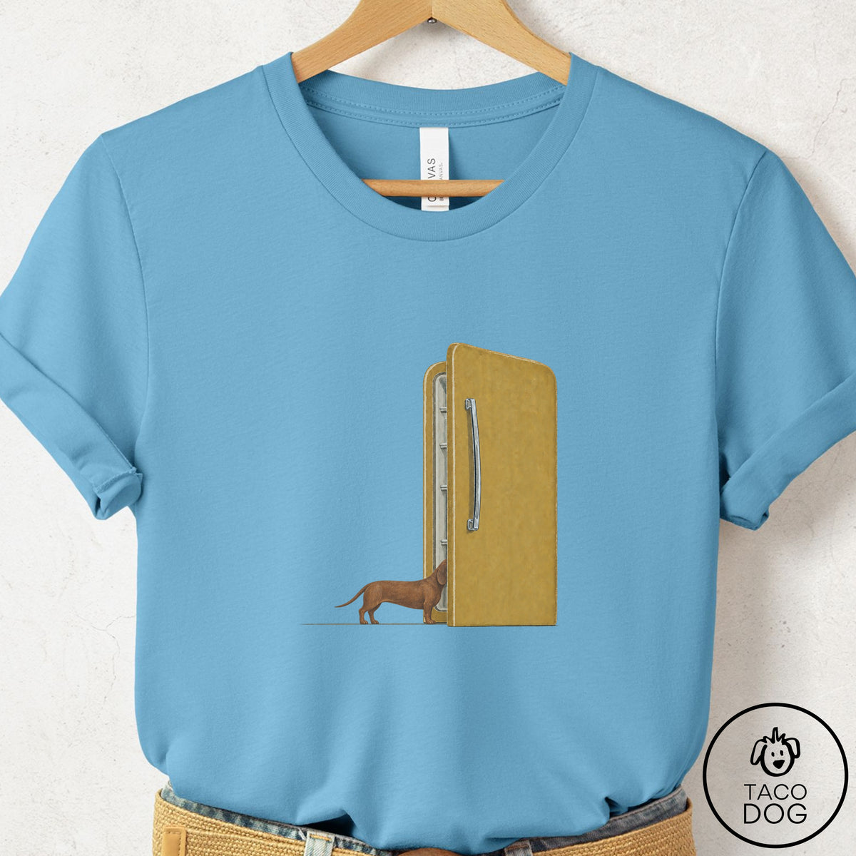 Dachshund Refrigerator T-Shirt Ocean Blue Taco-Dog