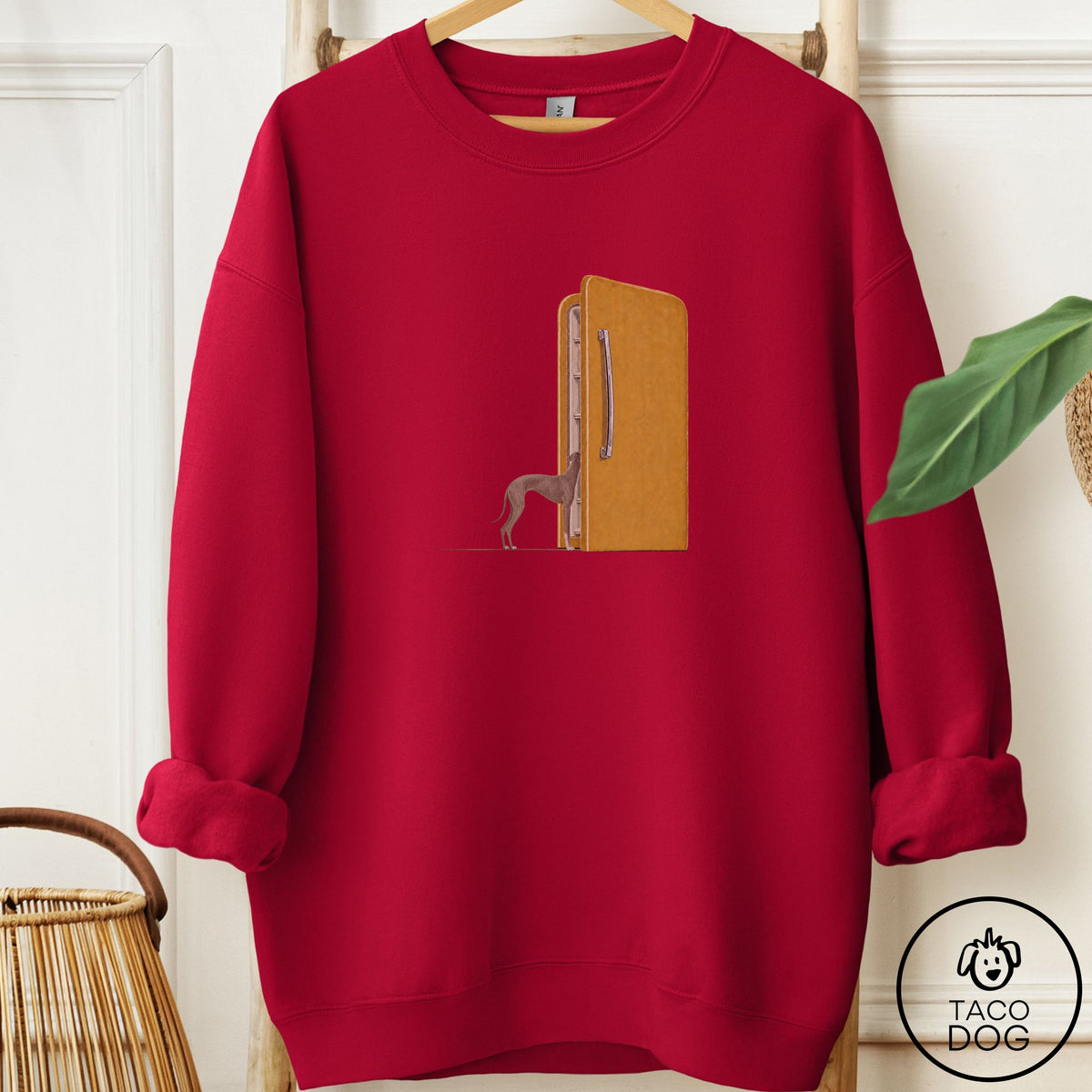 Italian Greyhound Whippet Refrigerator Sweatshirt Cardinal Red Taco-Dog