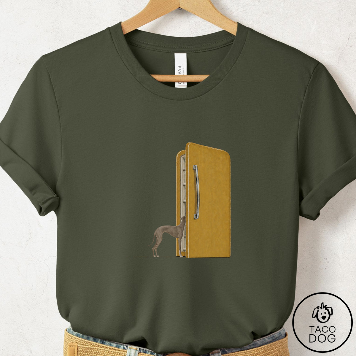 Italian Greyhound Whippet Refrigerator T-Shirt Military Green Taco-Dog