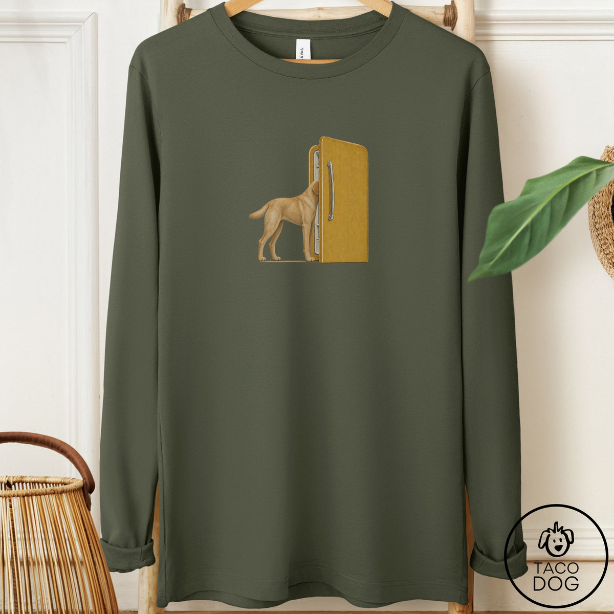 Labrador Retriever Refrigerator Long Sleeve Tee Military Green Taco-Dog