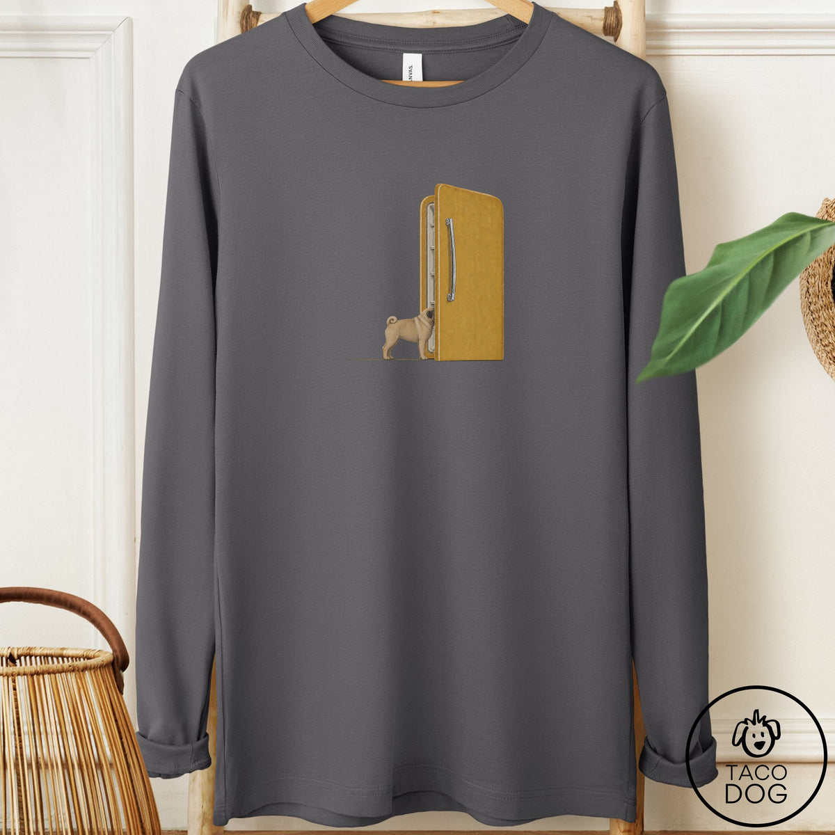 Pug Refrigerator Long Sleeve Tee Asphalt Taco-Dog