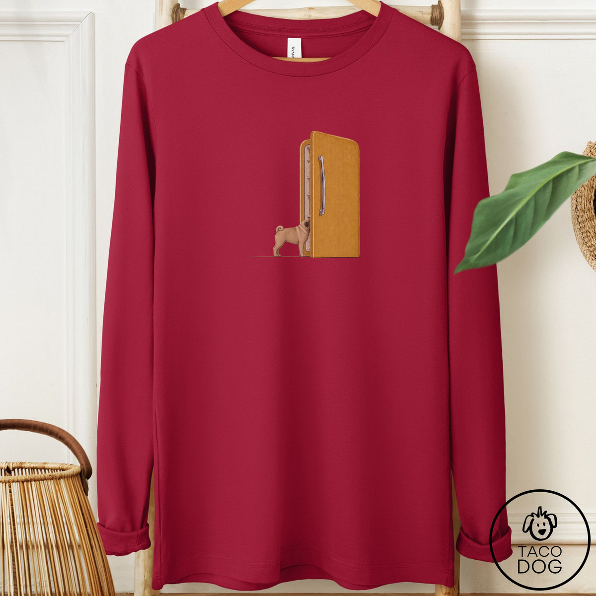 Pug Refrigerator Long Sleeve Tee Cardinal Taco-Dog