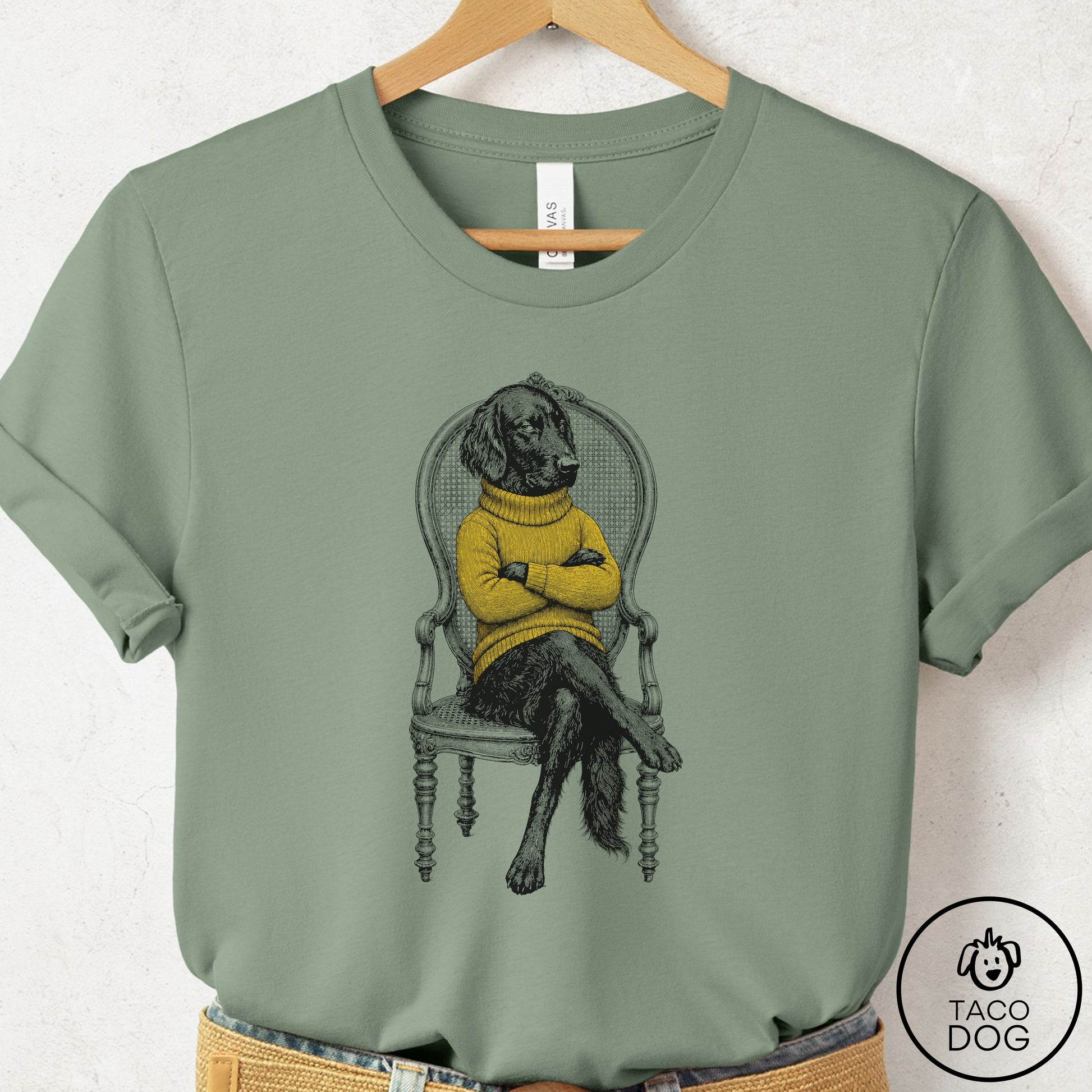 Flat-Coated Retriever Reluctant T-Shirt Sage Taco-Dog
