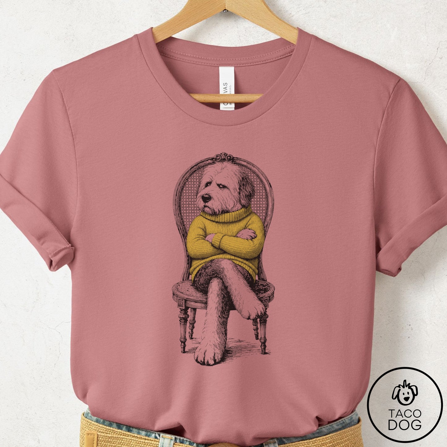 Old English Sheepdog Reluctant T-Shirt Mauve Taco-Dog
