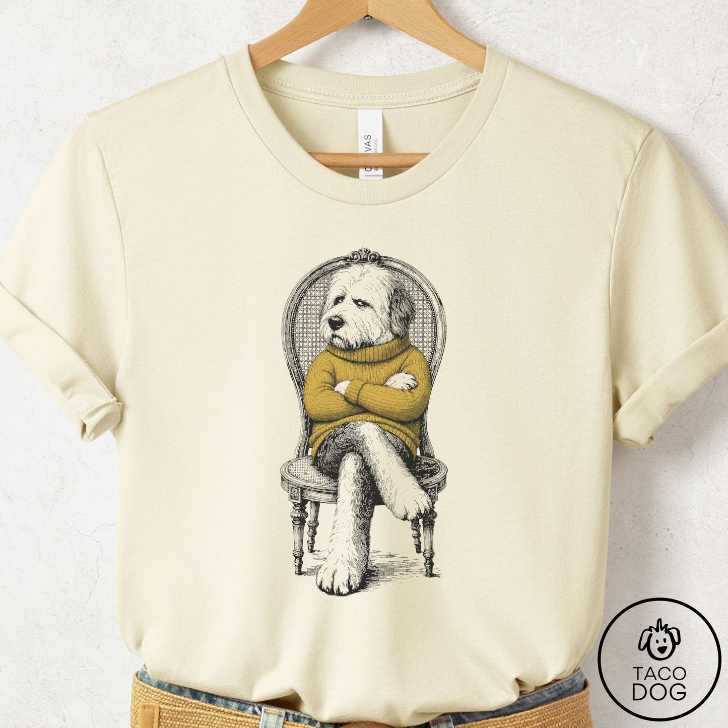 Old English Sheepdog Reluctant T-Shirt Natural Taco-Dog