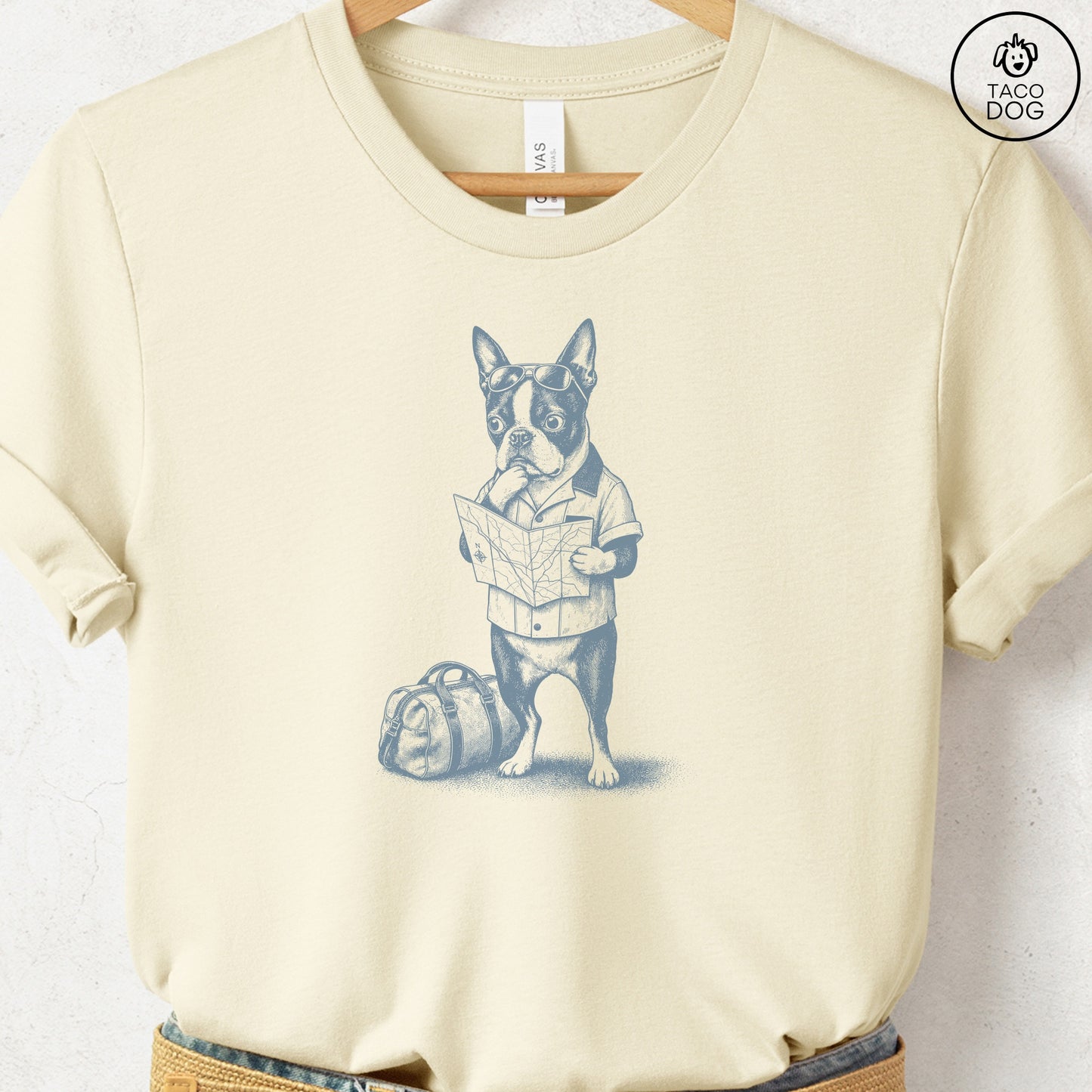 Boston Terrier Route 66 T-Shirt Natural Taco-Dog