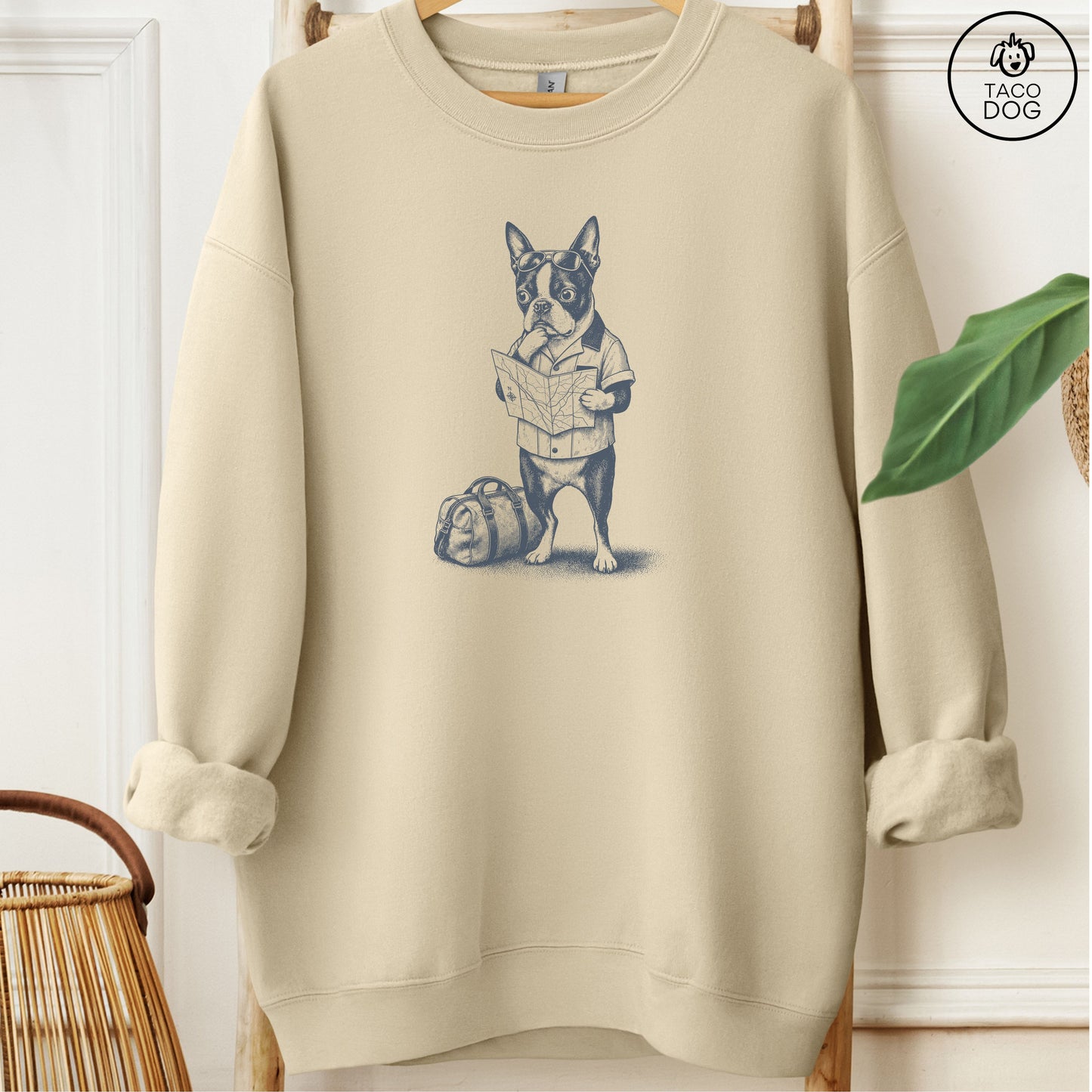 Boston Terrier Route 66 Sweatshirt Sand Taco-Dog