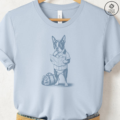 Boston Terrier Route 66 T-Shirt Light Blue Taco-Dog