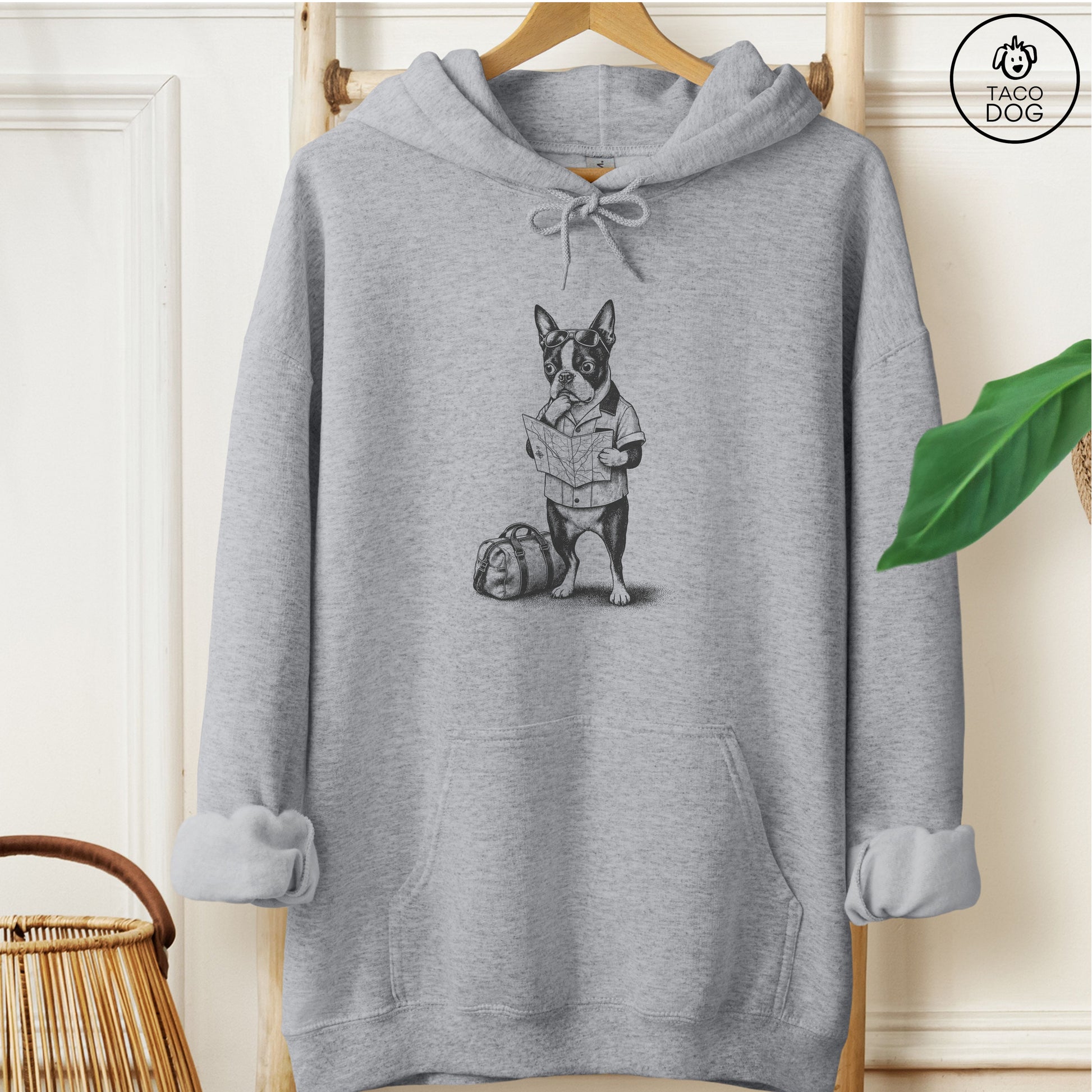 Boston Terrier Route 66 Hoodie Graphite Heather Taco-Dog