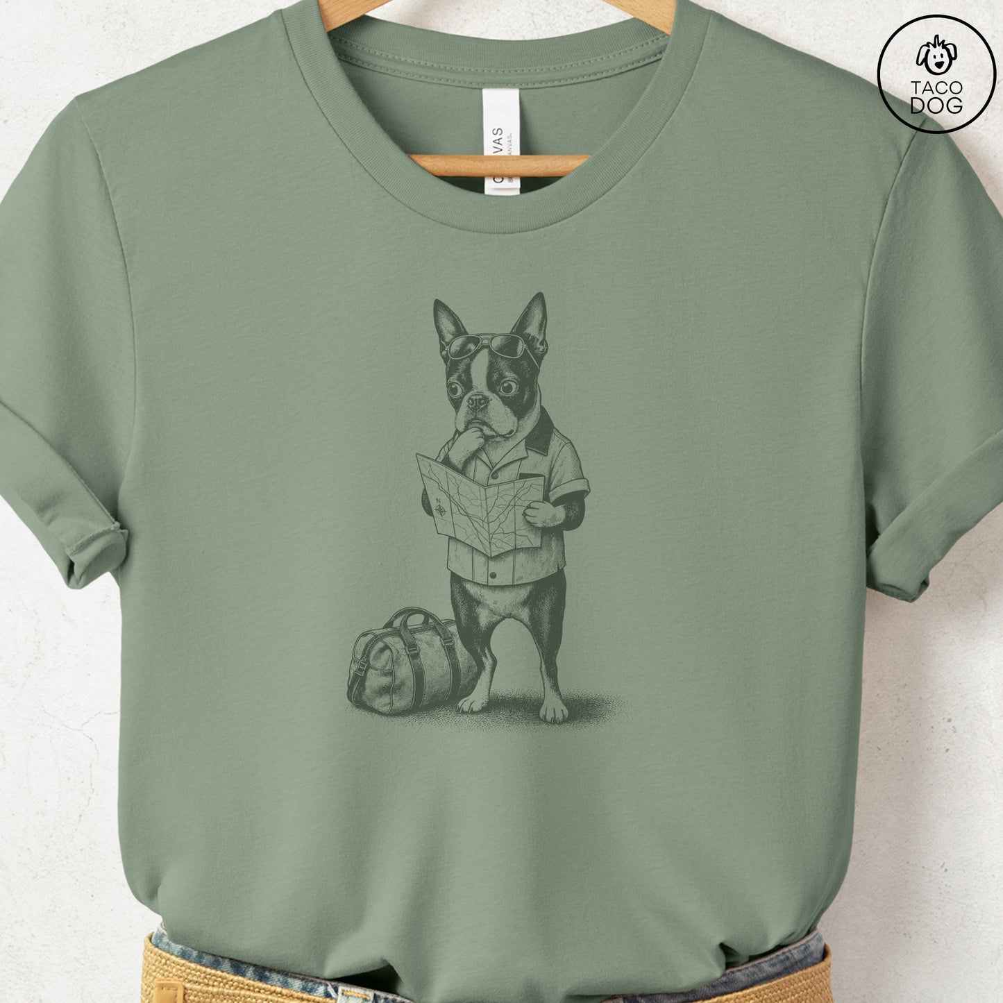 Boston Terrier Route 66 T-Shirt Sage Taco-Dog