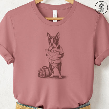 Boston Terrier Route 66 T-Shirt Heather Mauve Taco-Dog