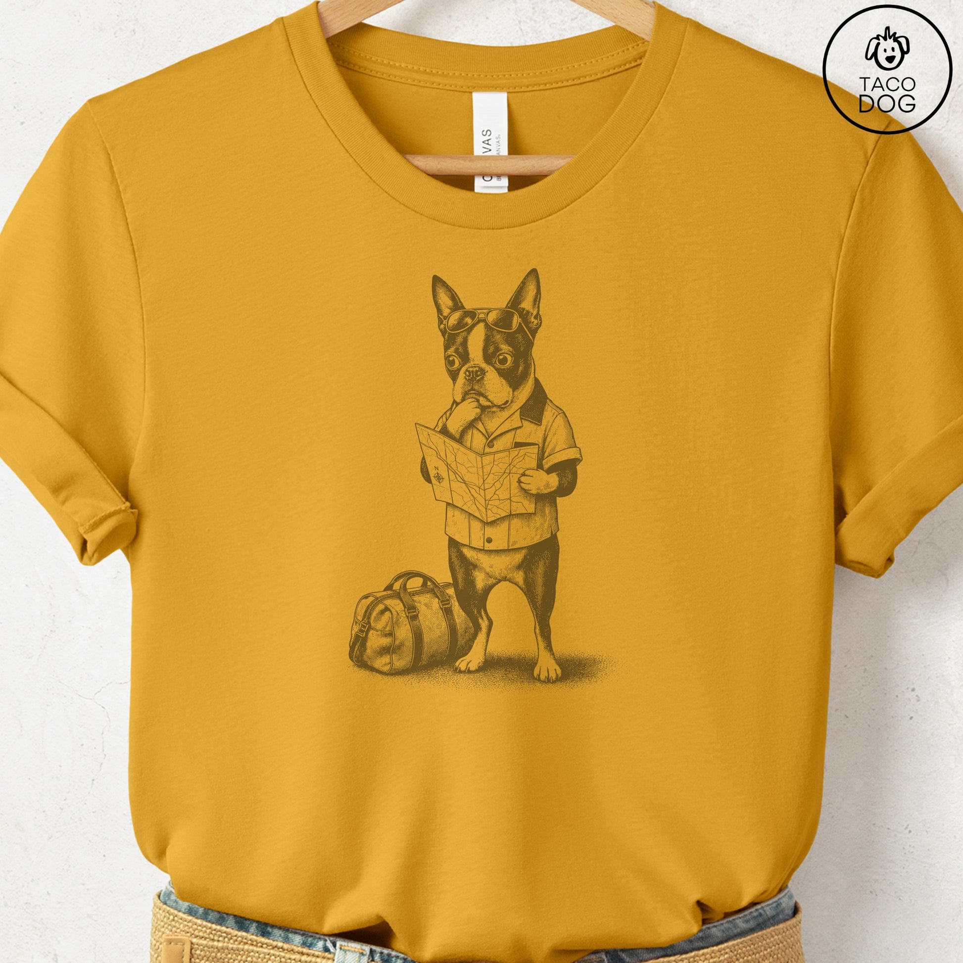 Boston Terrier Route 66 T-Shirt Mustard Taco-Dog