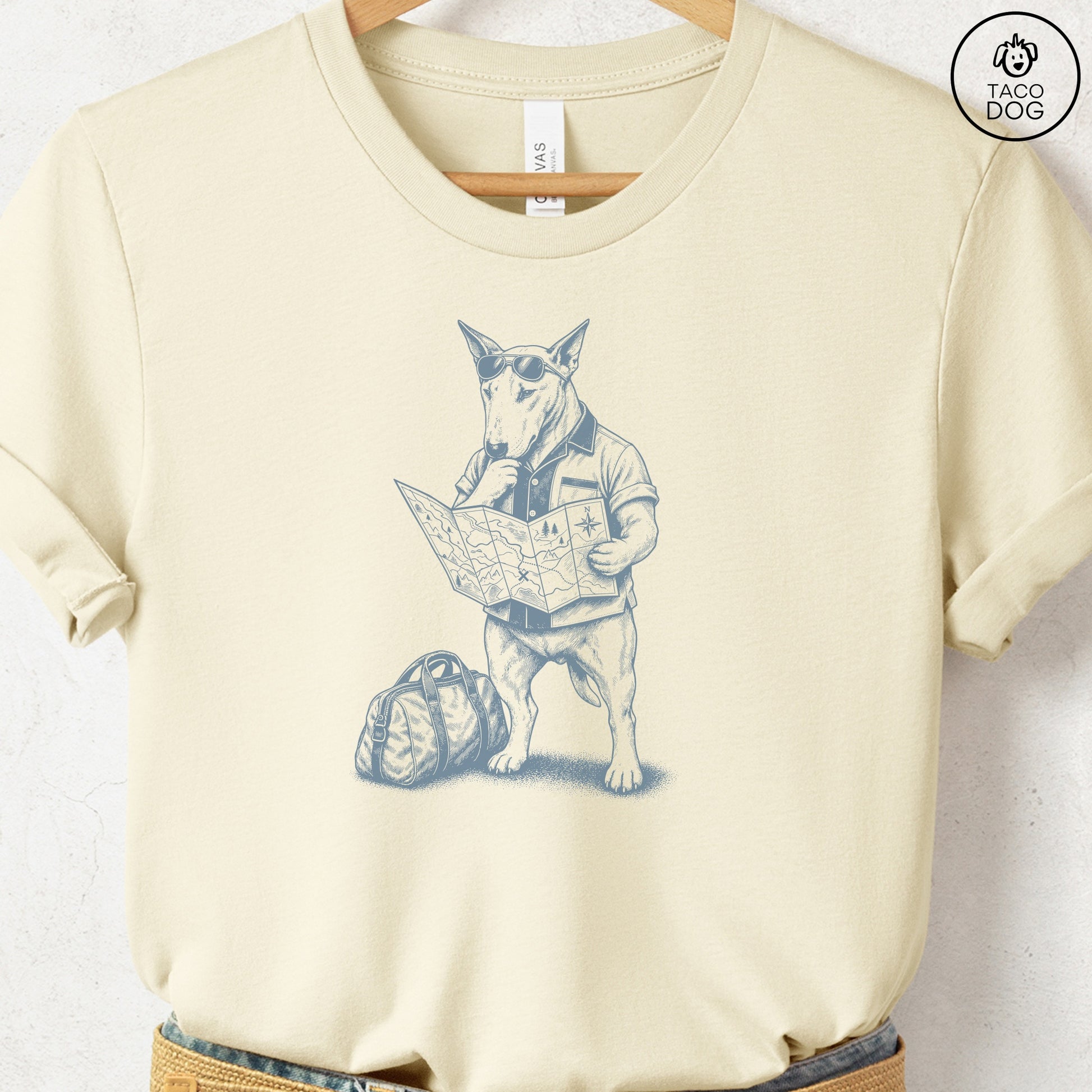 Bull Terrier Route 66 T-Shirt Natural Taco-Dog