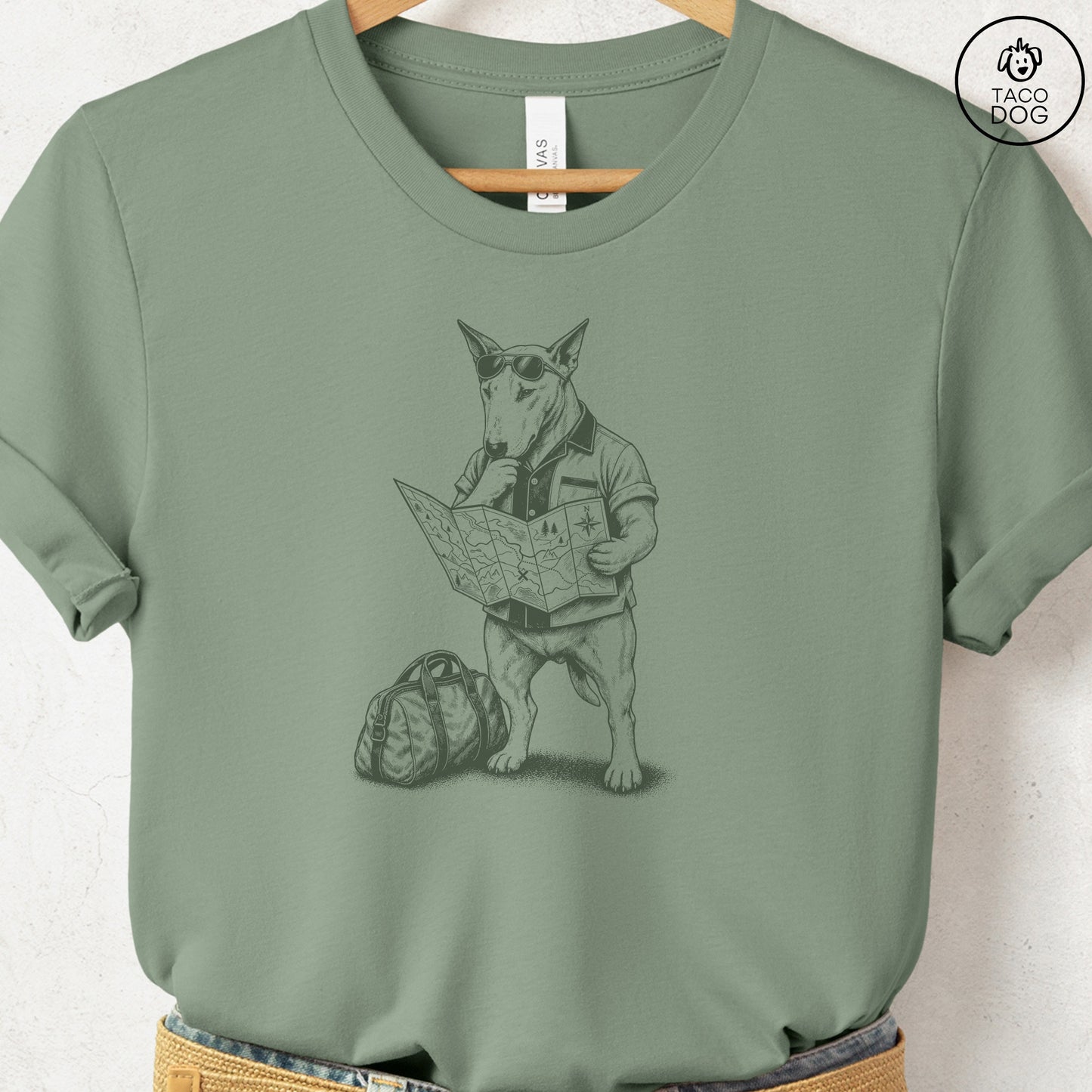 Bull Terrier Route 66 T-Shirt Sage Taco-Dog