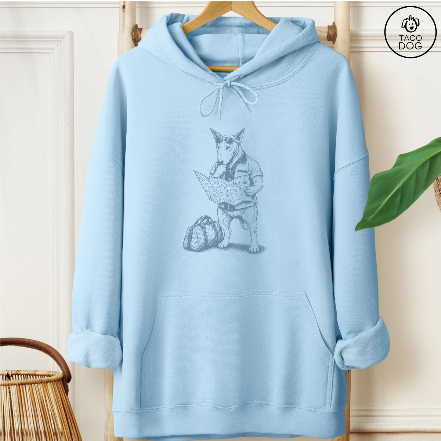 Bull Terrier Route 66 Hoodie Light Blue Taco-Dog