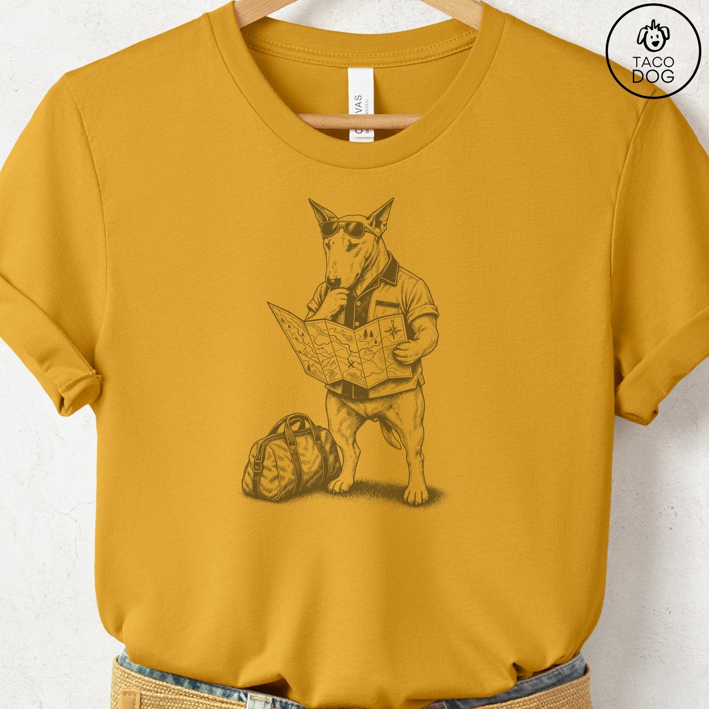 Bull Terrier Route 66 T-Shirt Mustard Taco-Dog