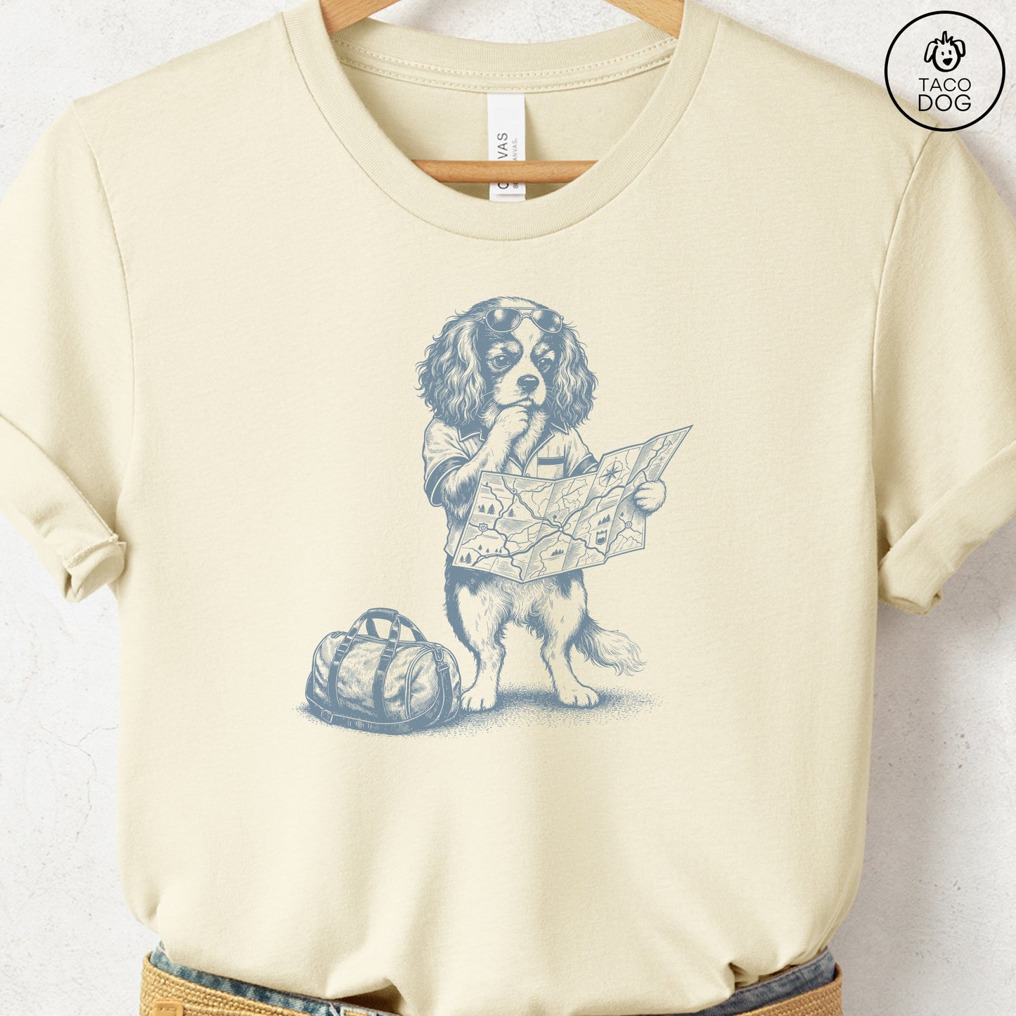 Cavalier King Charles Spaniel Route 66 T-Shirt Natural Taco-Dog