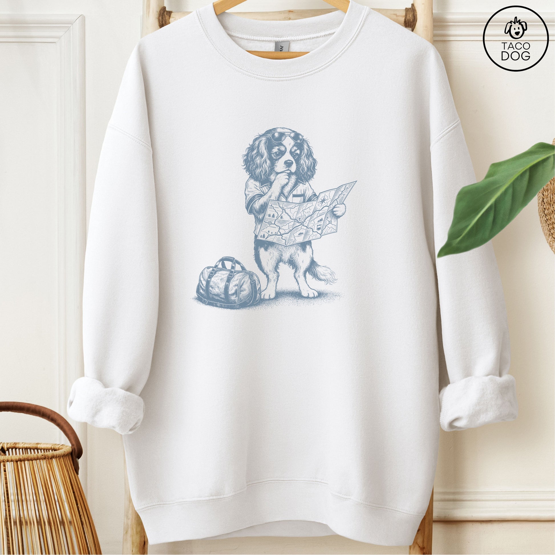 Cavalier King Charles Spaniel Route 66 Sweatshirt White Taco-Dog