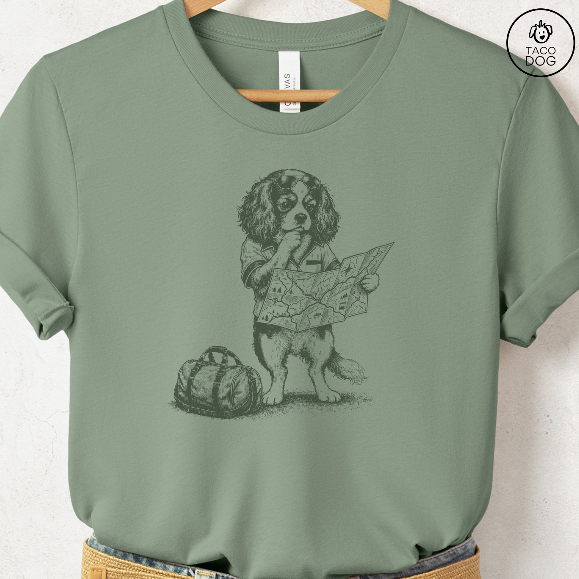 Cavalier King Charles Spaniel Route 66 T-Shirt Sage Taco-Dog