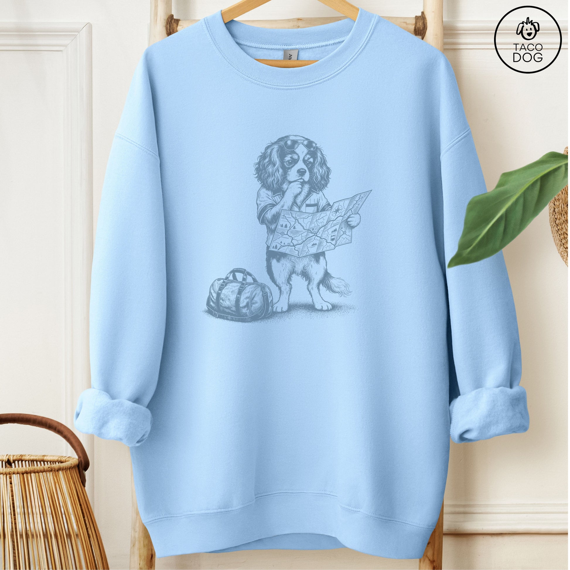 Cavalier King Charles Spaniel Route 66 Sweatshirt Light Blue Taco-Dog