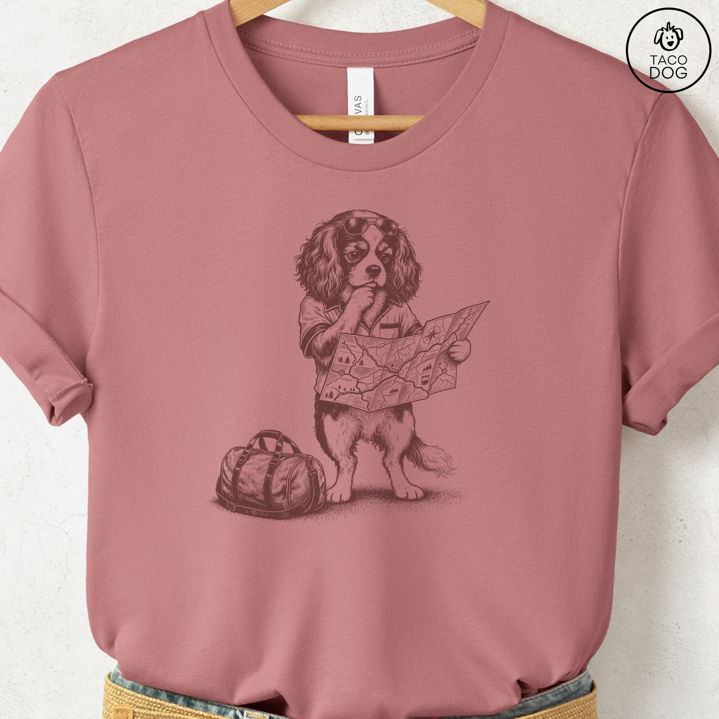 Cavalier King Charles Spaniel Route 66 T-Shirt Heather Mauve Taco-Dog