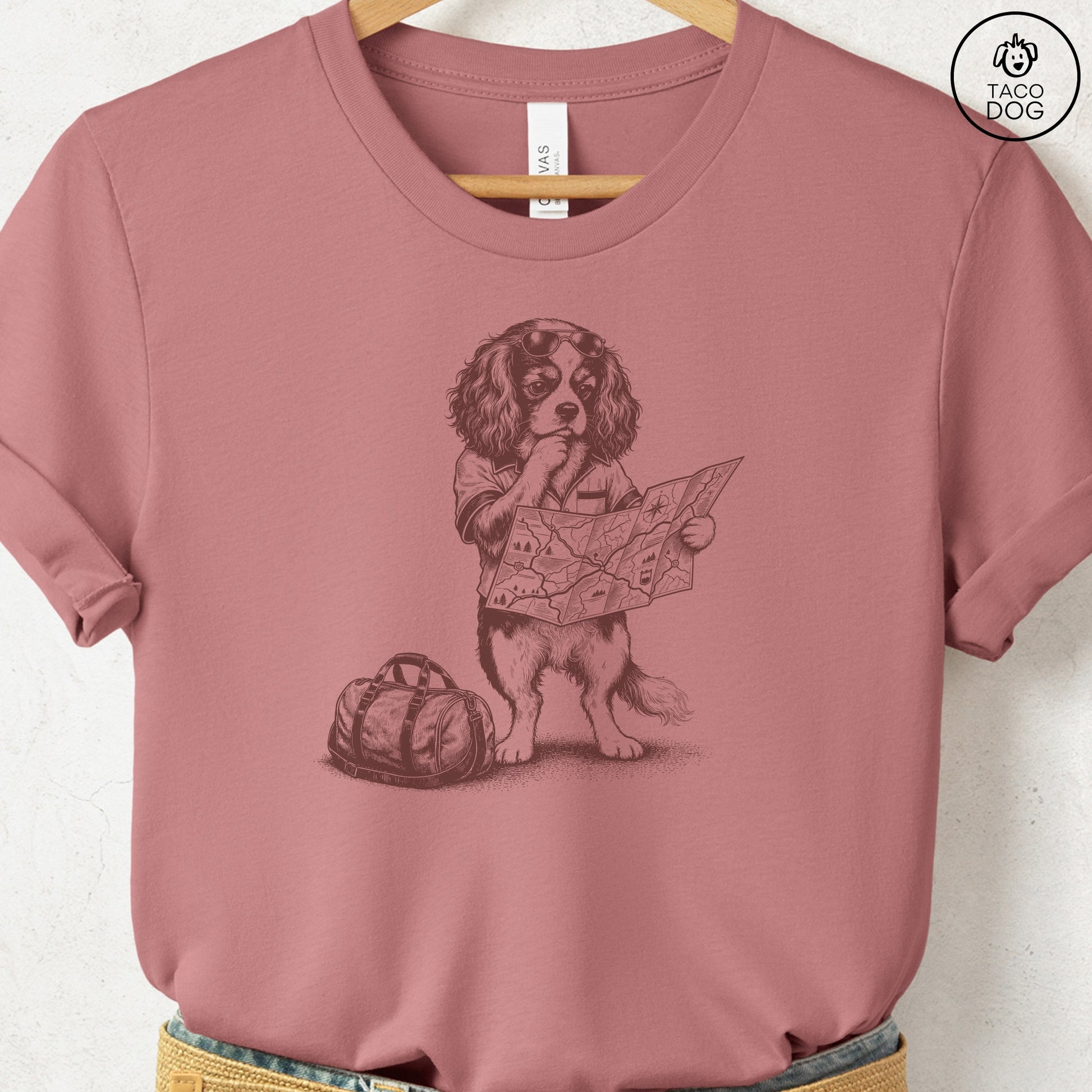 Cavalier King Charles Spaniel Route 66 T-Shirt Heather Mauve Taco-Dog