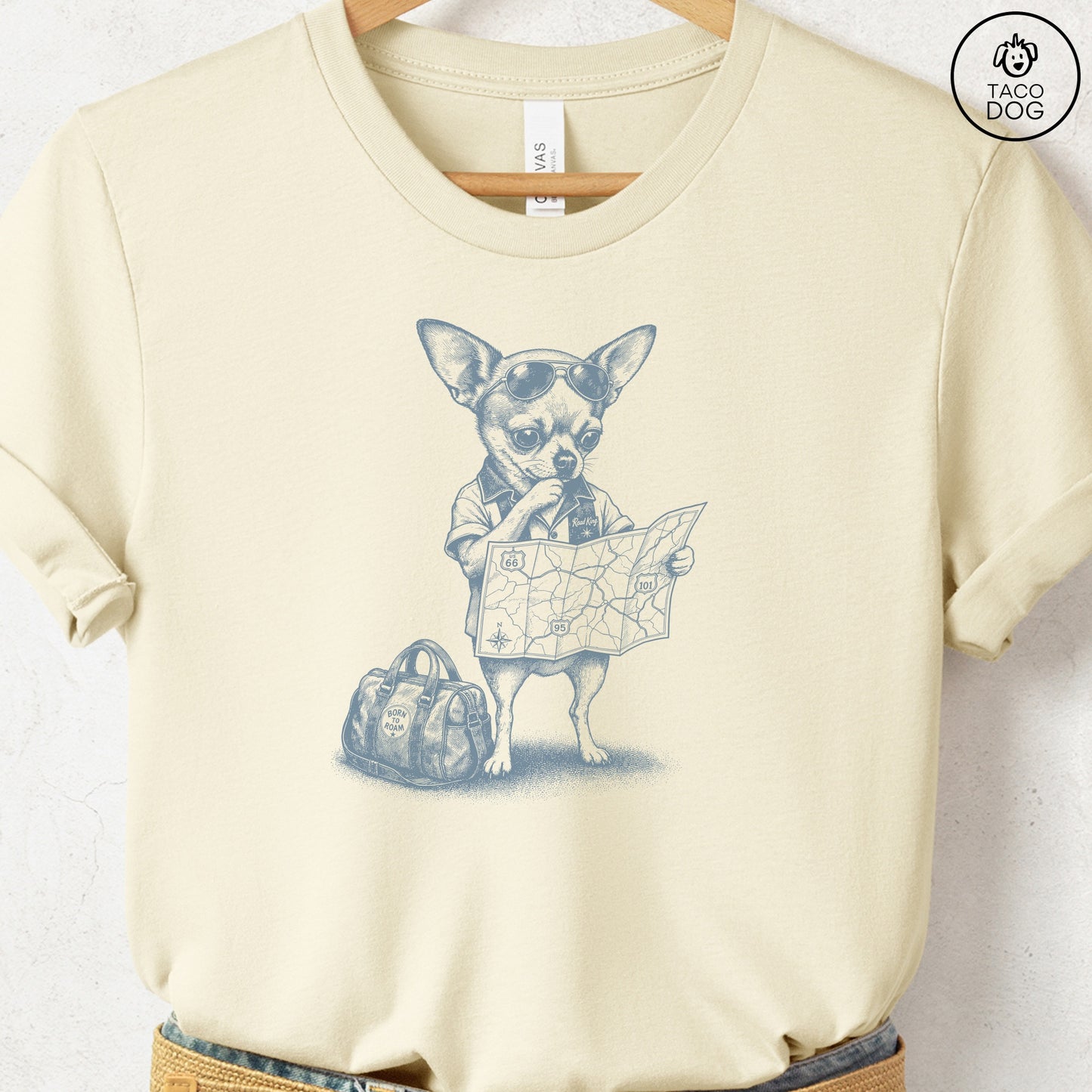 Chihuahua Route 66 T-Shirt Natural Taco-Dog