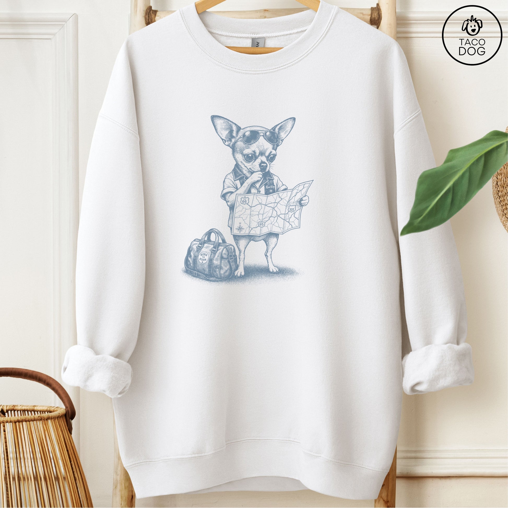 Chihuahua Route 66 Sweatshirt White Taco-Dog