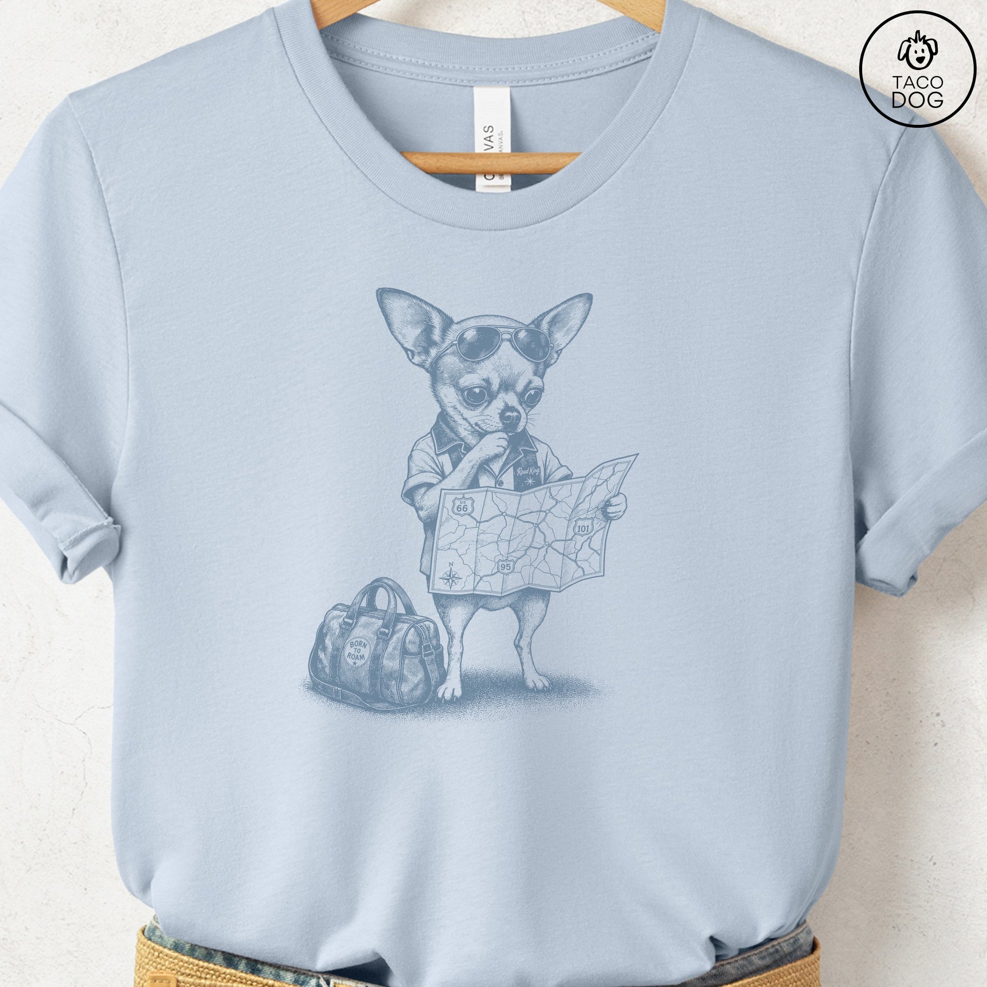 Chihuahua Route 66 T-Shirt Light Blue Taco-Dog