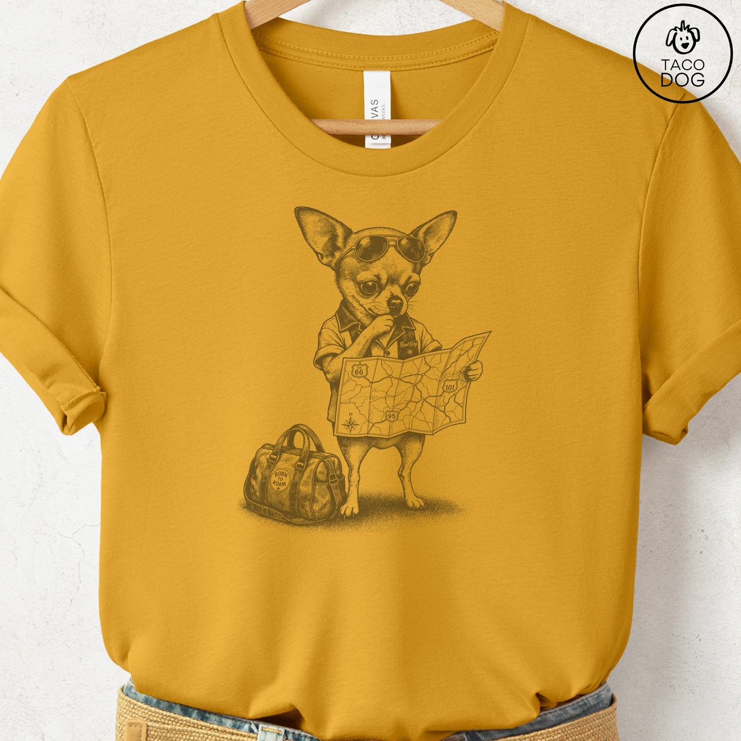 Chihuahua Route 66 T-Shirt Mustard Taco-Dog