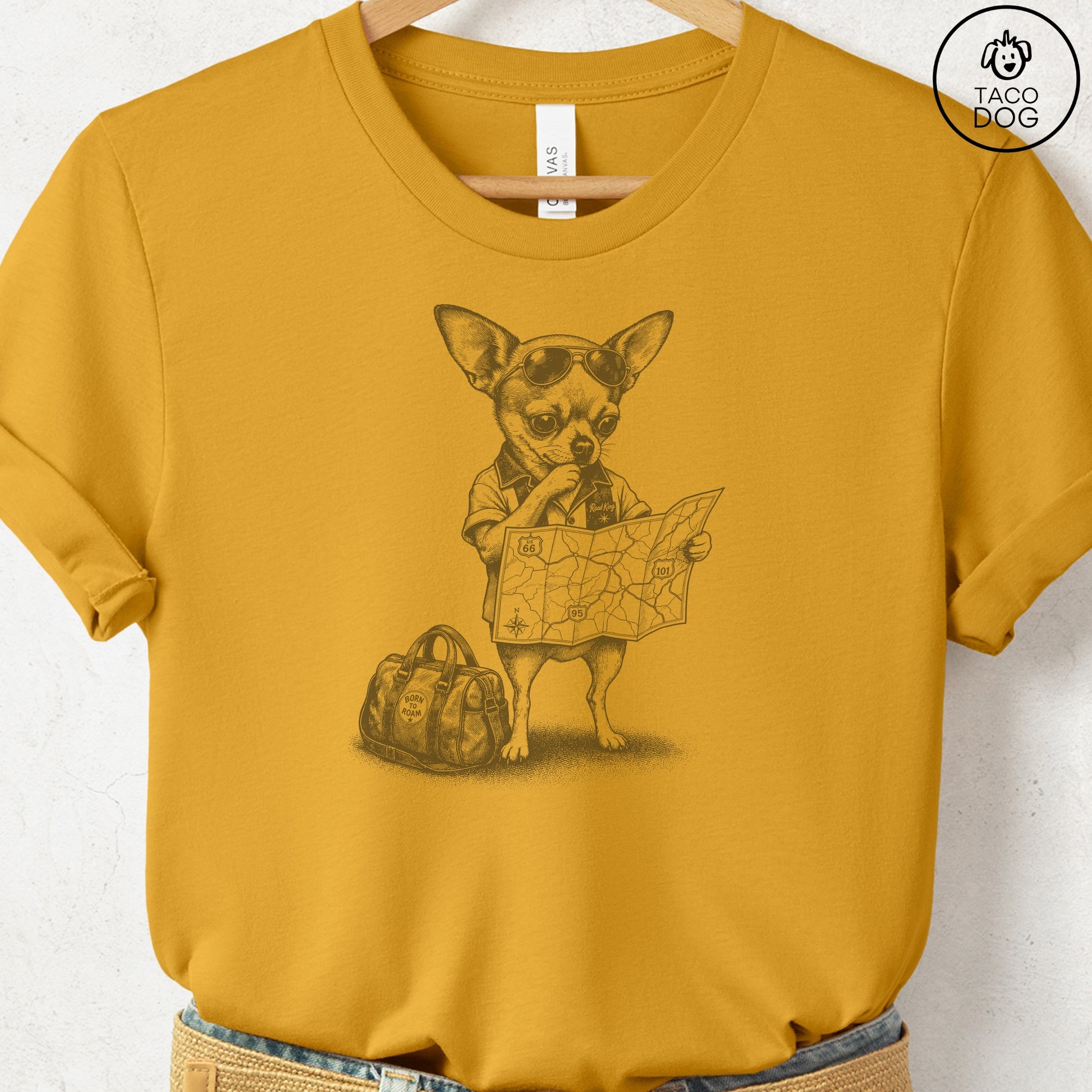 Chihuahua Route 66 T-Shirt Mustard Taco-Dog