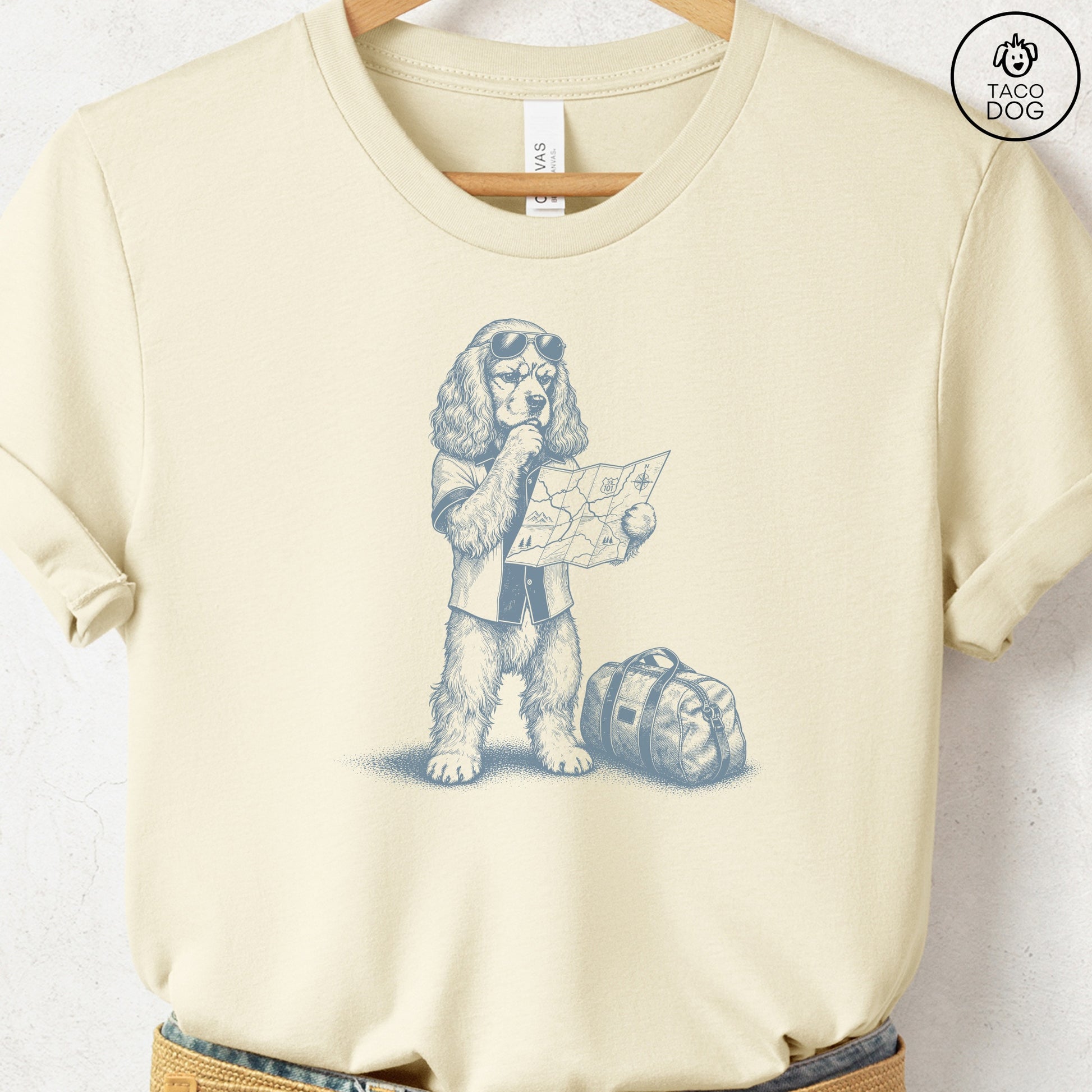Cocker Spaniel Route 66 T-Shirt Natural Taco-Dog