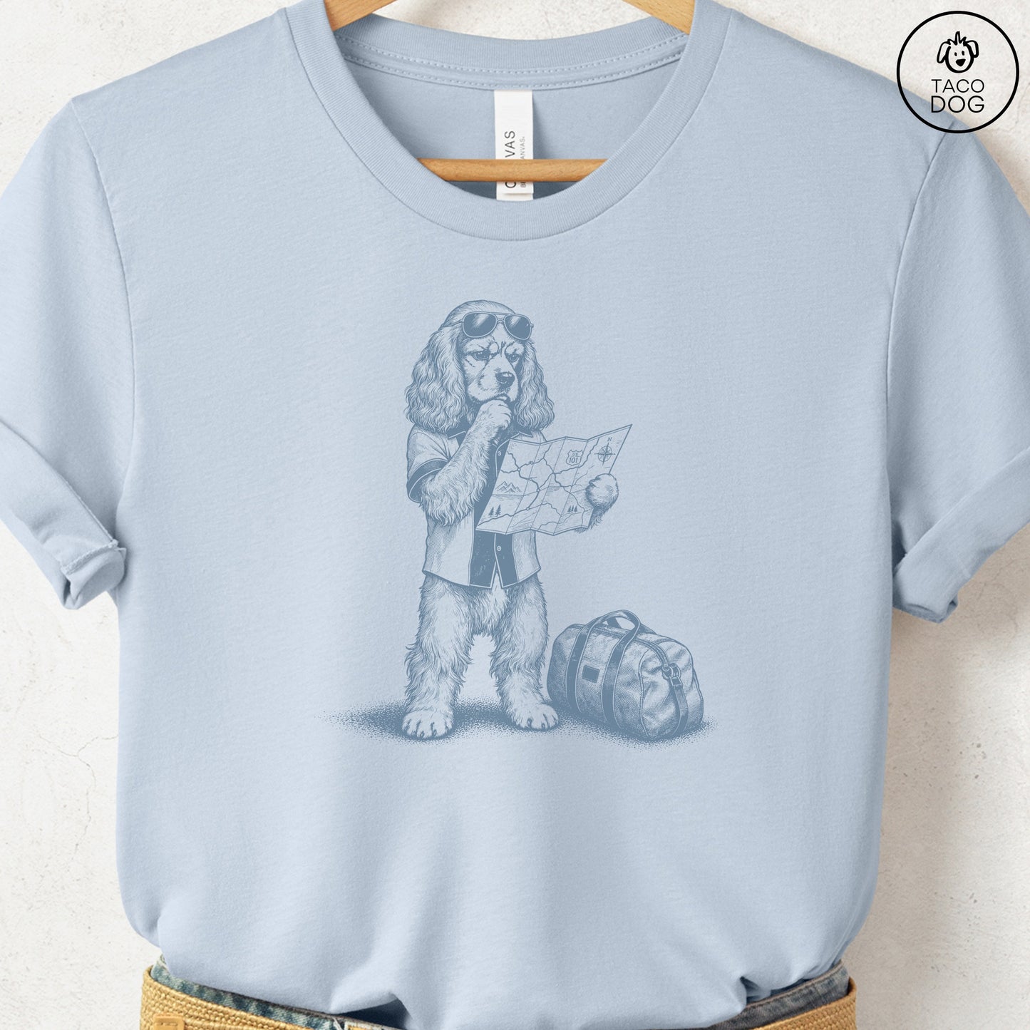 Cocker Spaniel Route 66 T-Shirt Light Blue Taco-Dog