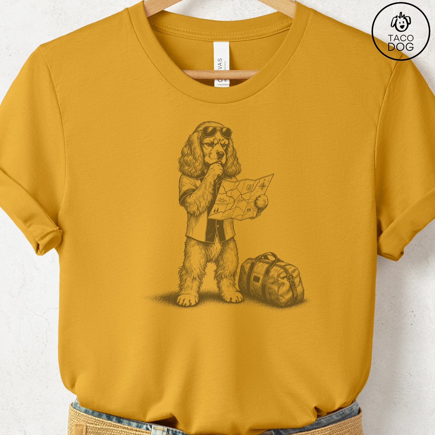 Cocker Spaniel Route 66 T-Shirt Mustard Taco-Dog